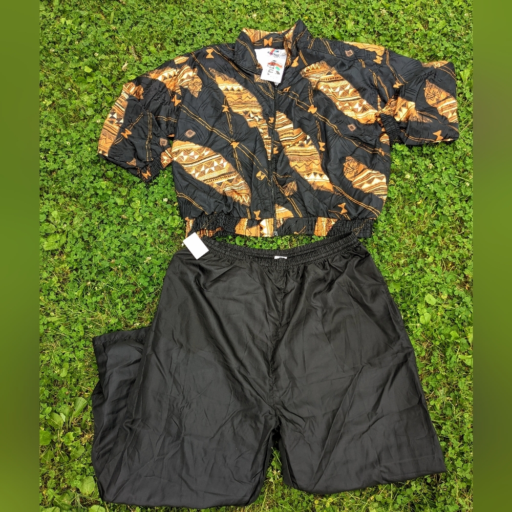 Vtg 90s Abstract print windbreaker Tracksuit NEW OLDSTOCK‎